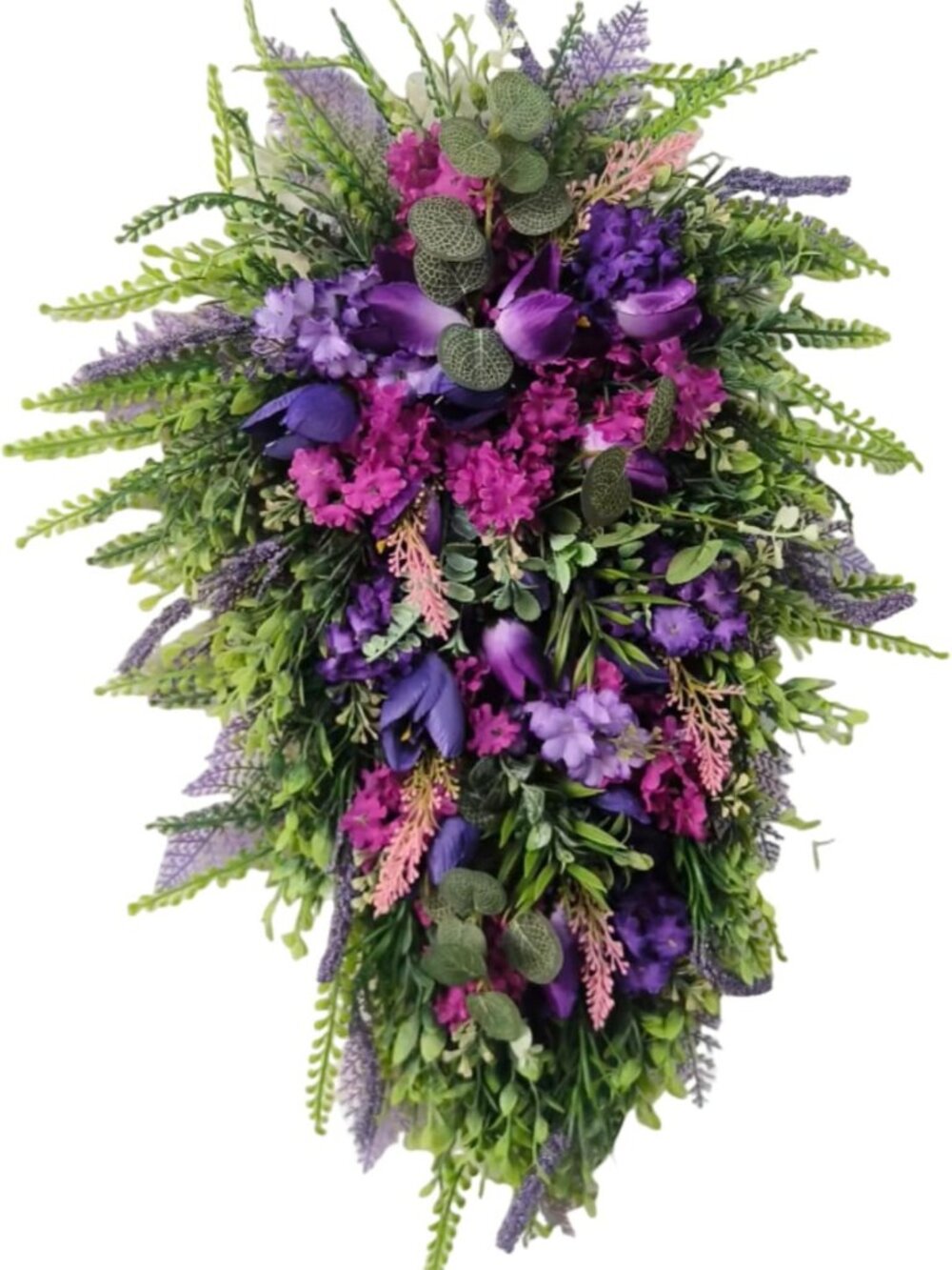 Colorful Purple Tulip & Hydrangea Spring Wreath for Front Door Decor, 19.69